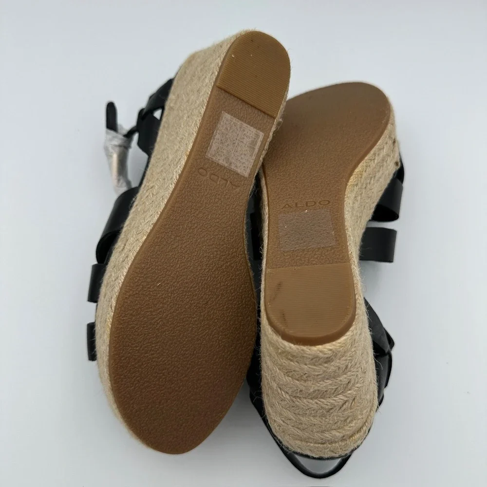 Aldo Meresha Black Espadrille Wedge Sandals Platform Strappy Ankle Strap 7.5